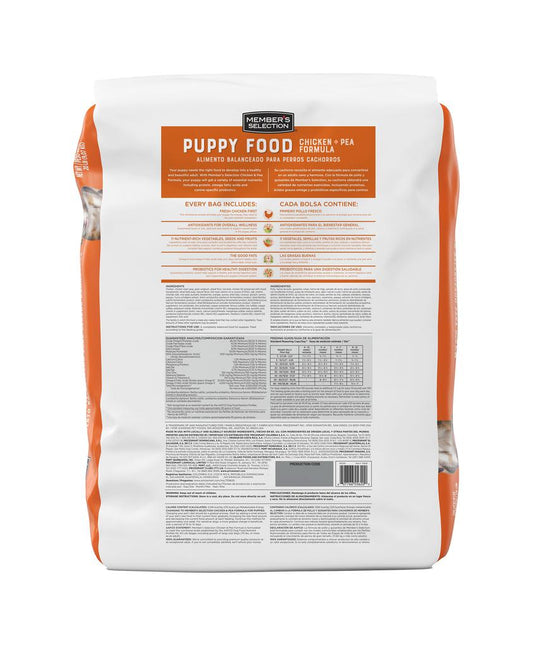 Alimento Balanceado con Pollo y Guisantes para Perros Cachorros 9.07 kg / 20 lb Member's Selection