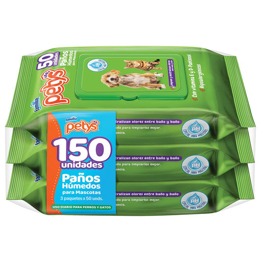Paños Humedos Petys 3 Paquetes 150 Unidades
